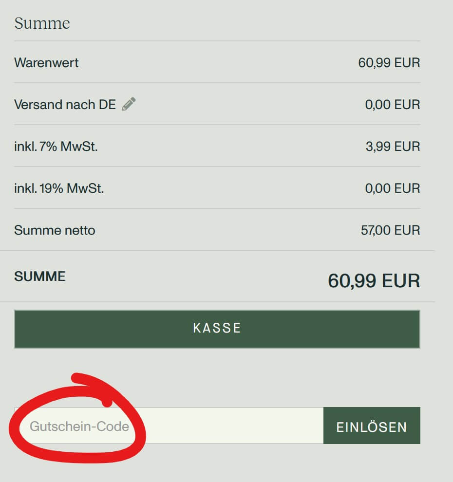 Gutschein eingeben