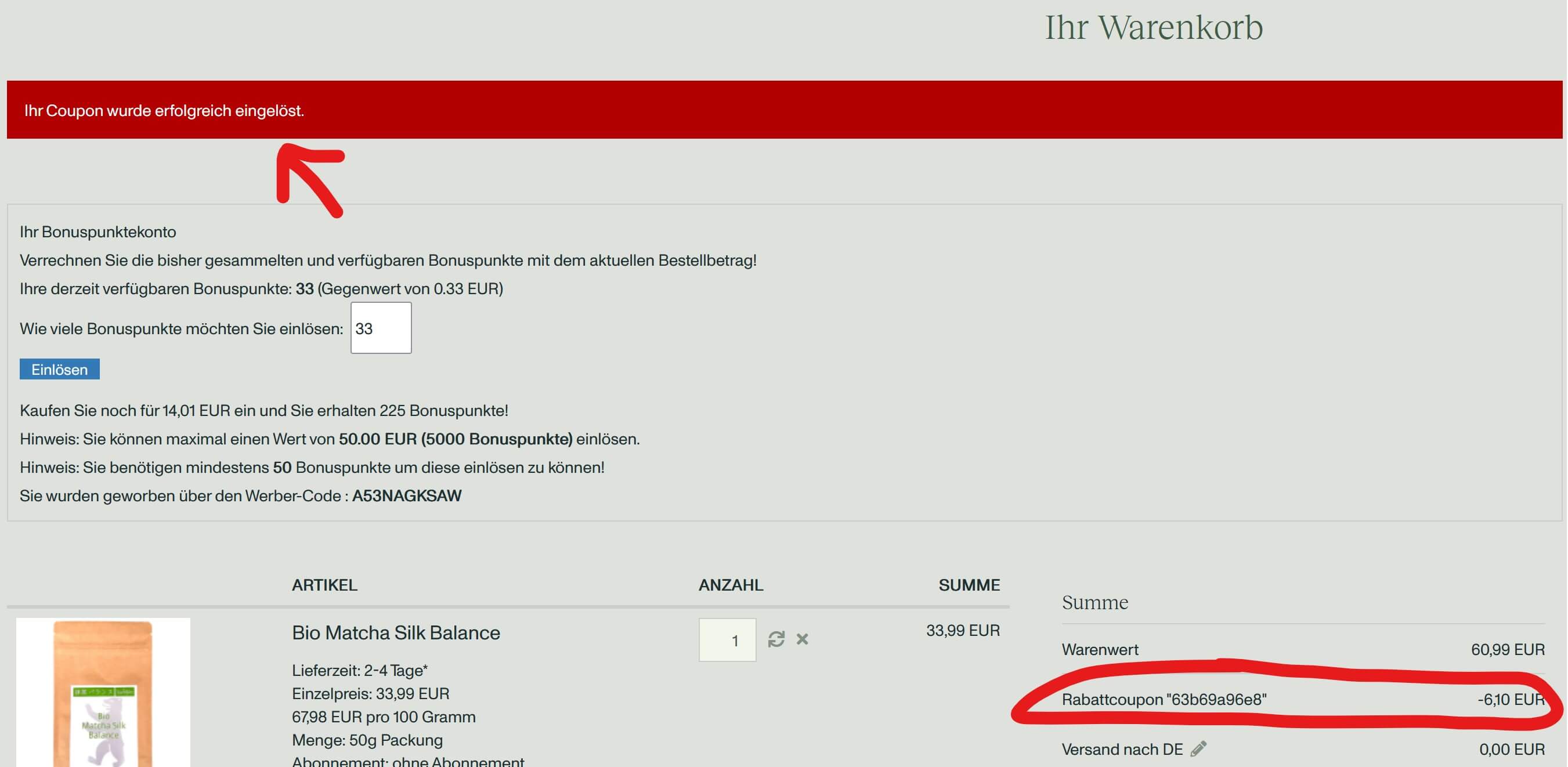 Gutschein angerechnet