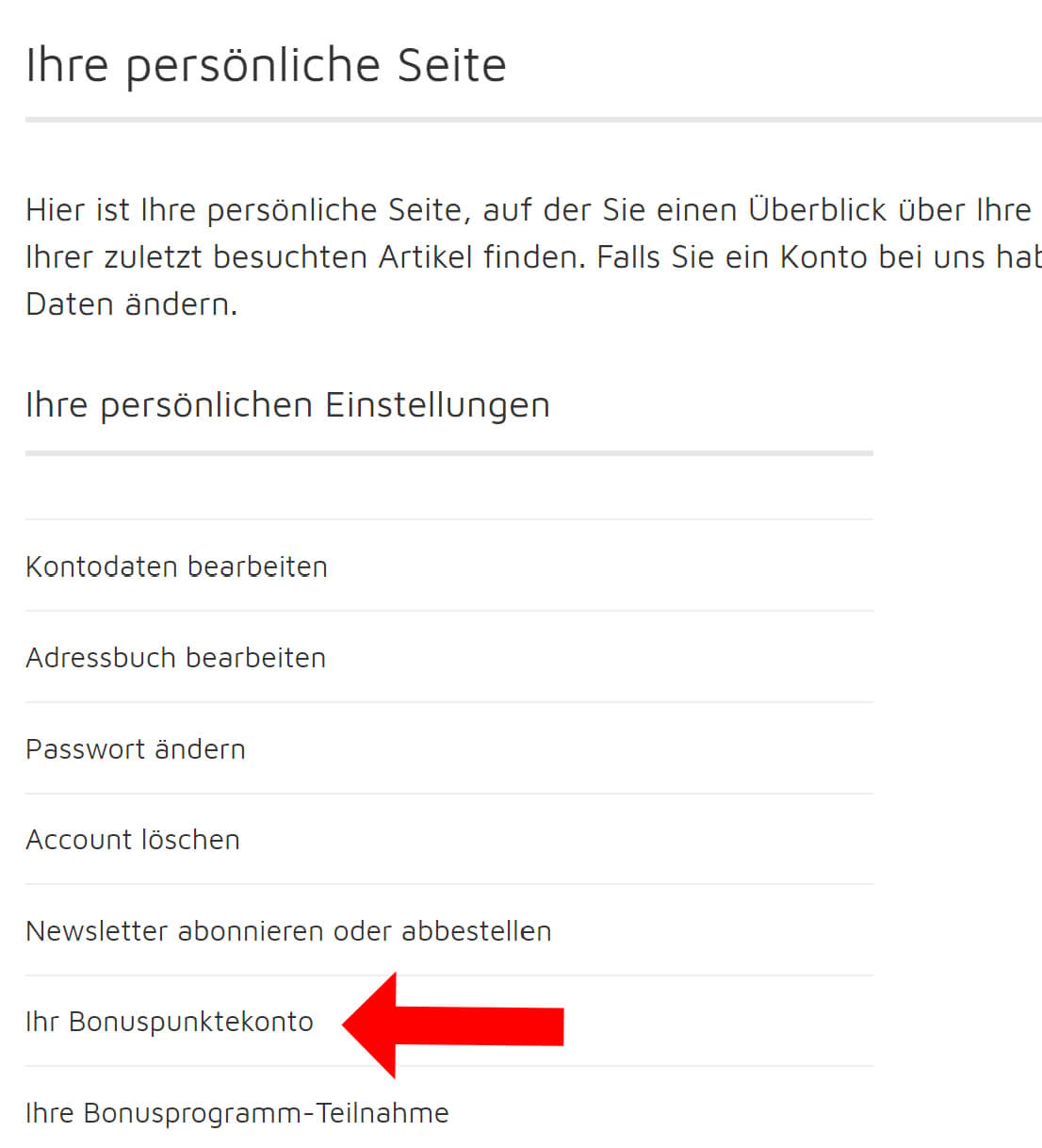 Schritt 2 - Zum Bonuspunktekonto